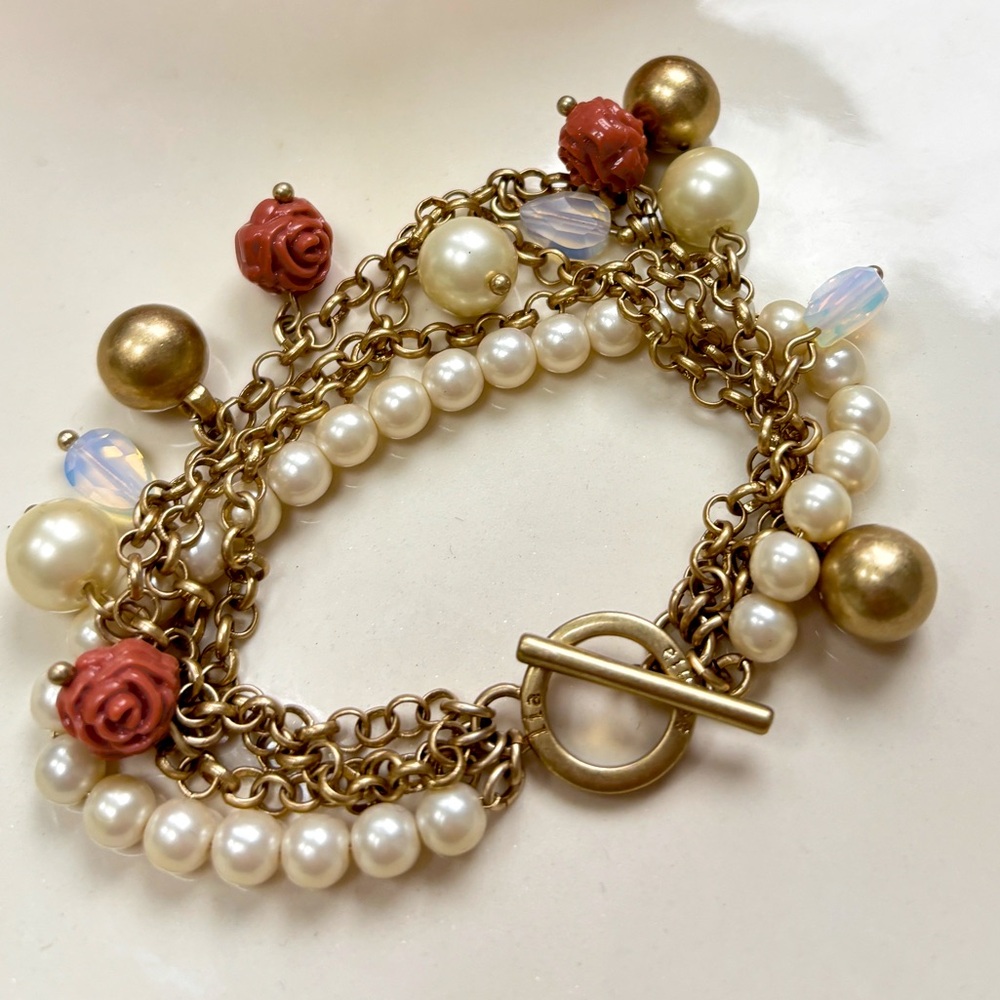 Vintage Lia Sophia "Gilded Rose" Rose Blossoms Gold Tone Bracelet